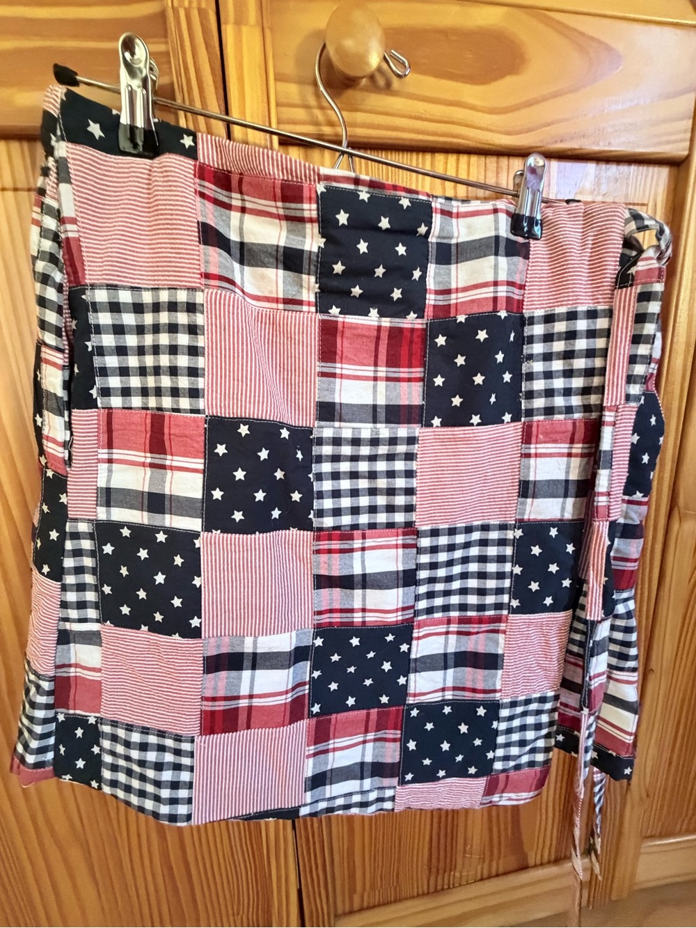 Kiel James Patrick Navy and Red Patchwork Mini Wrap Skirt